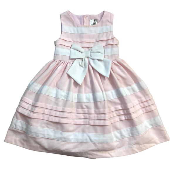 Vintage Rare Editions Pink White Ruffle Stripes Bow Sleeveless Formal Dress - Picture 1 of 11